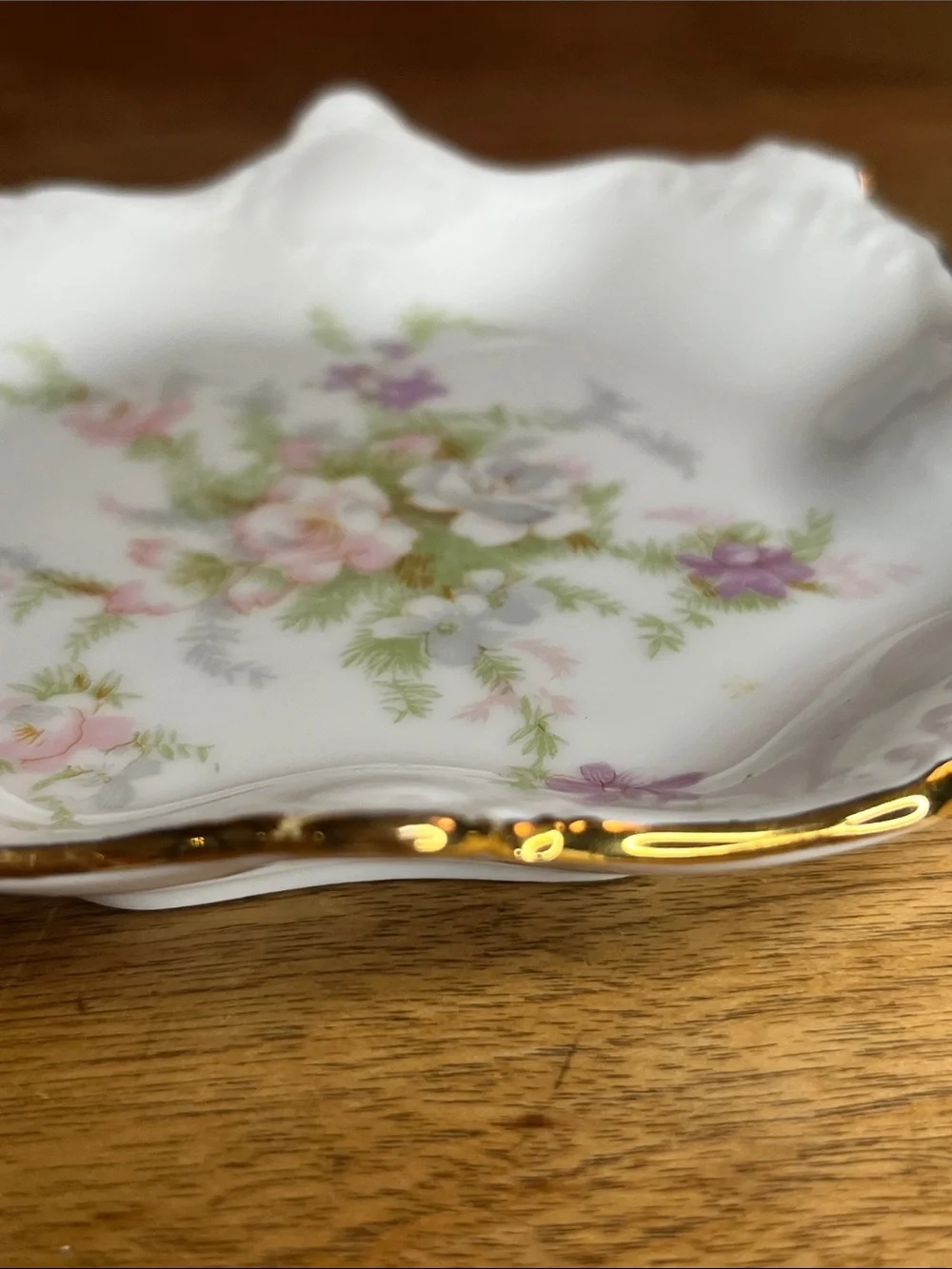 Vintage Alka Kunst Kaiser-Hand Painted Floral W/Gold Scalloped Edge Trinket Dish